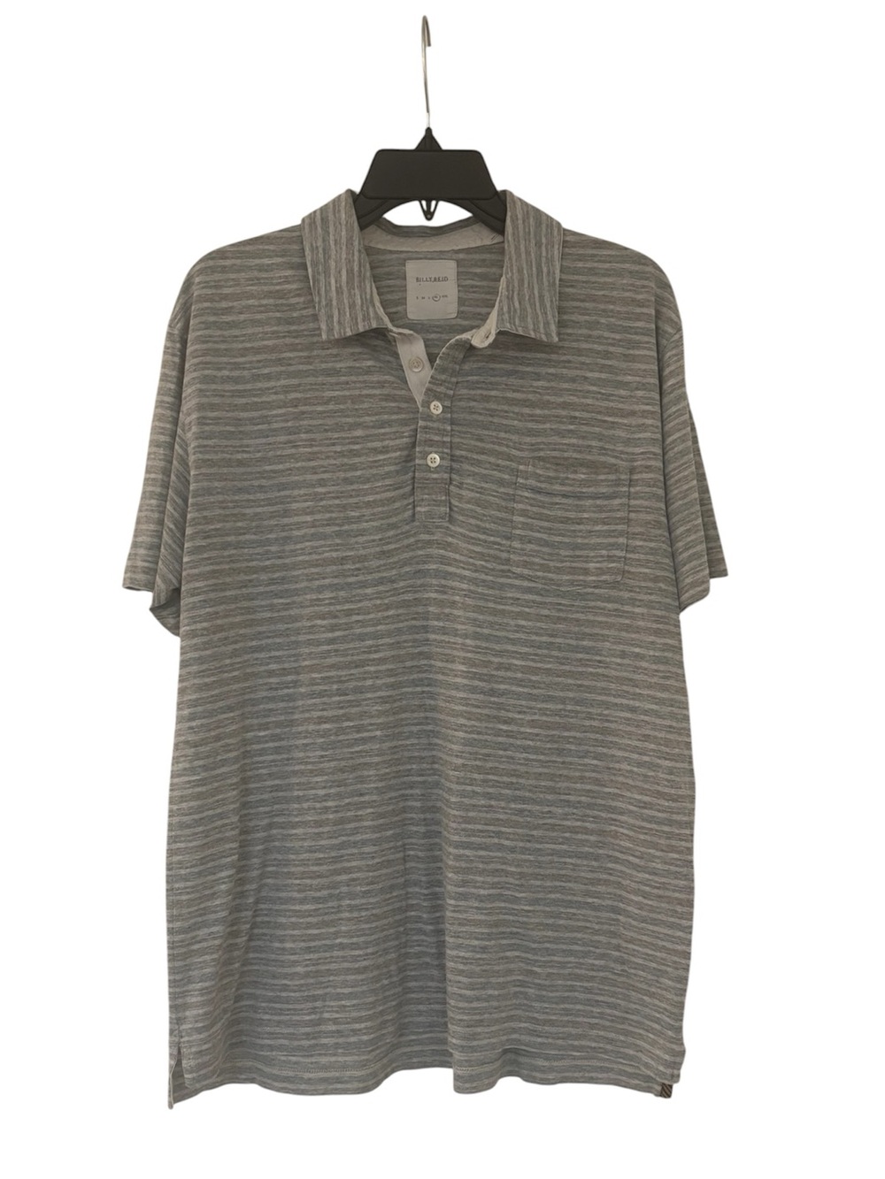 BILLY REID Gray Striped Short Sleeved Cotton Polo